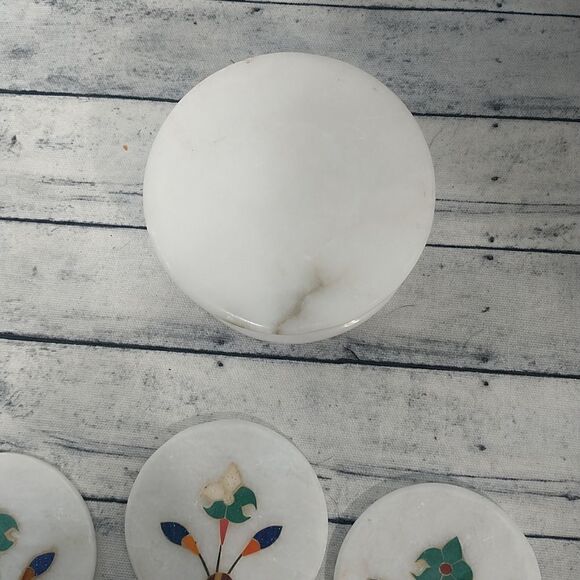 6PC Flower Mosaic Beautiful White Granite Coaster 3” Coaster Damaged As Shown. - Picture 8 of 10